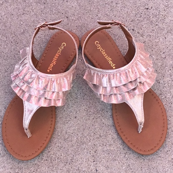 Cityclassified Shoes - 1 left! City Class Rose Gold ruffle thong SANDAL